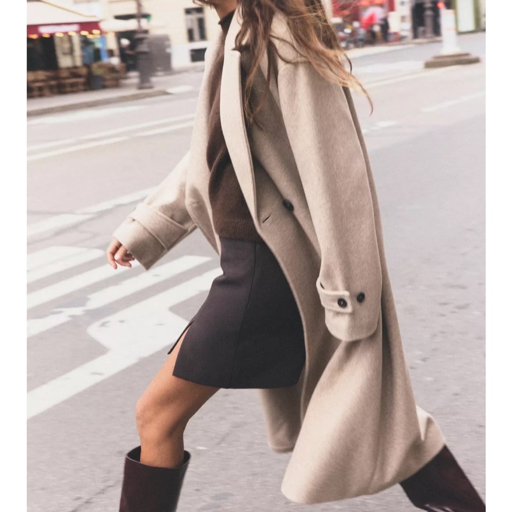 Zara Soft Oversized Beige Coat - Size Small